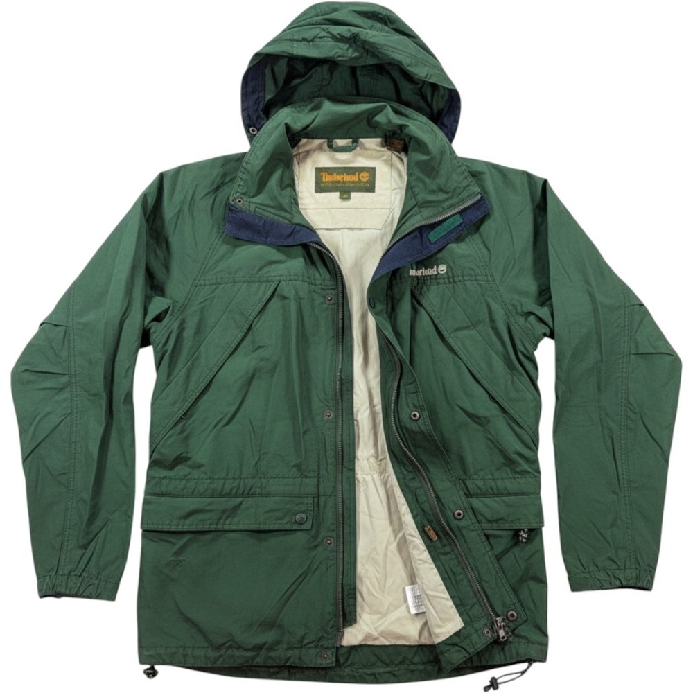 Timberland Weathergear Mens Green Hooded Parka Jacket Medium Utility Outdoor M
